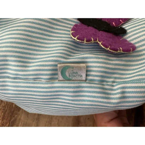 Luna Bonita Blue & White Striped Handmade Embroidered Butterfly Tote Bag - Picture 2 of 3